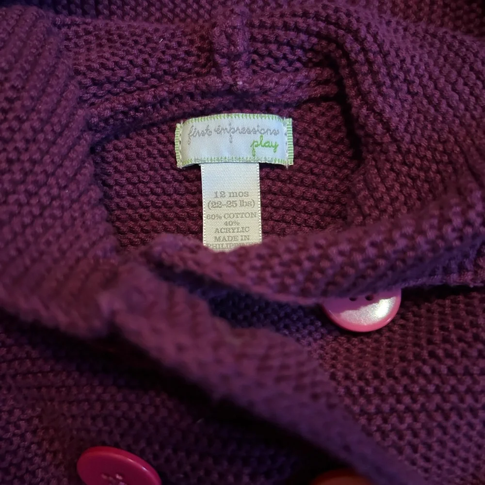 Girls' Fuchsia Knit Double-Breasted Sweater with Hood